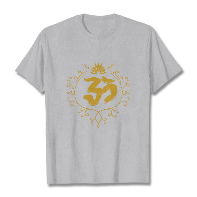 Buddha Stones Om Lotus Flower Vine Pattern Meditation Cotton Tee T-shirt