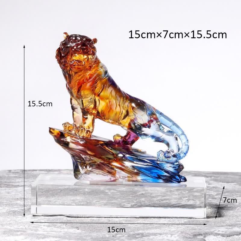 Buddha Stones Handmade Liuli Crystal Tiger Art Piece Protection Home Decoration