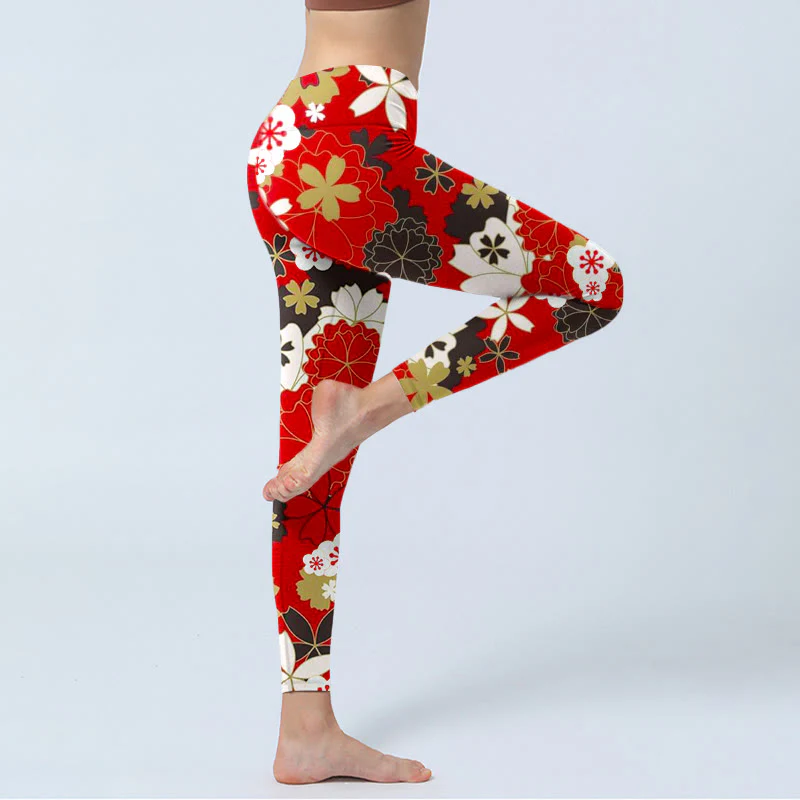 Buddha Stones Cherry Blossom Petals Pattern Print Gym Leggings Women's Yoga Pants