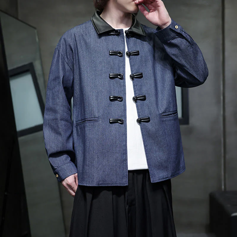 Buddha Stones Men's Frog-Button Cotton Long Sleeve Shirt With Pockets