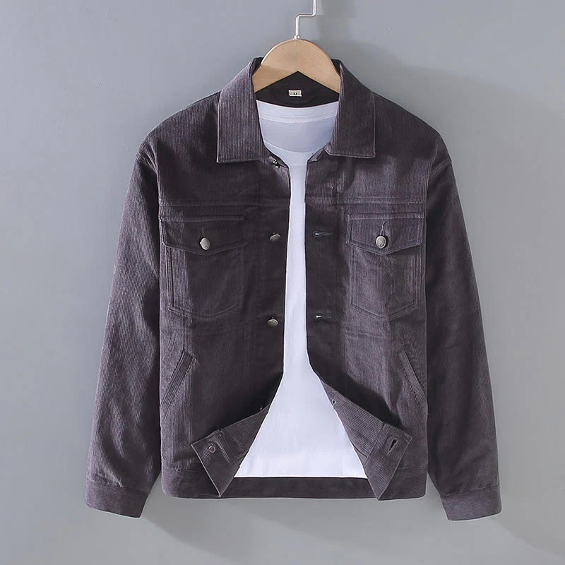 Buddha Stones Plain Long Sleeve Button Design Men's Cotton Jacket Shirt With Pockets