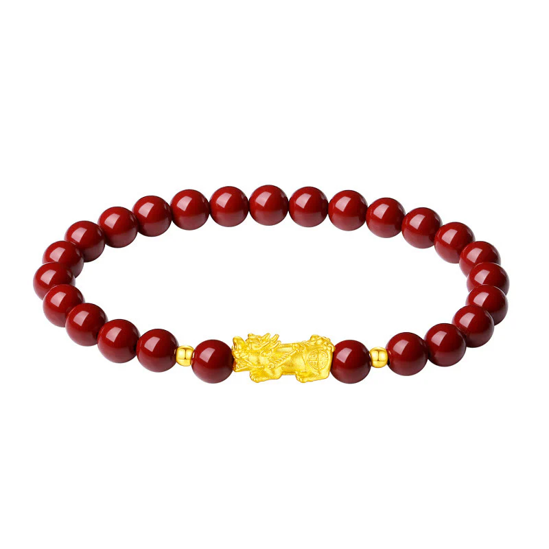 Buddha Stones 999 Gold 5D Hard Gold Cinnabar PiXiu Calm Bracelet