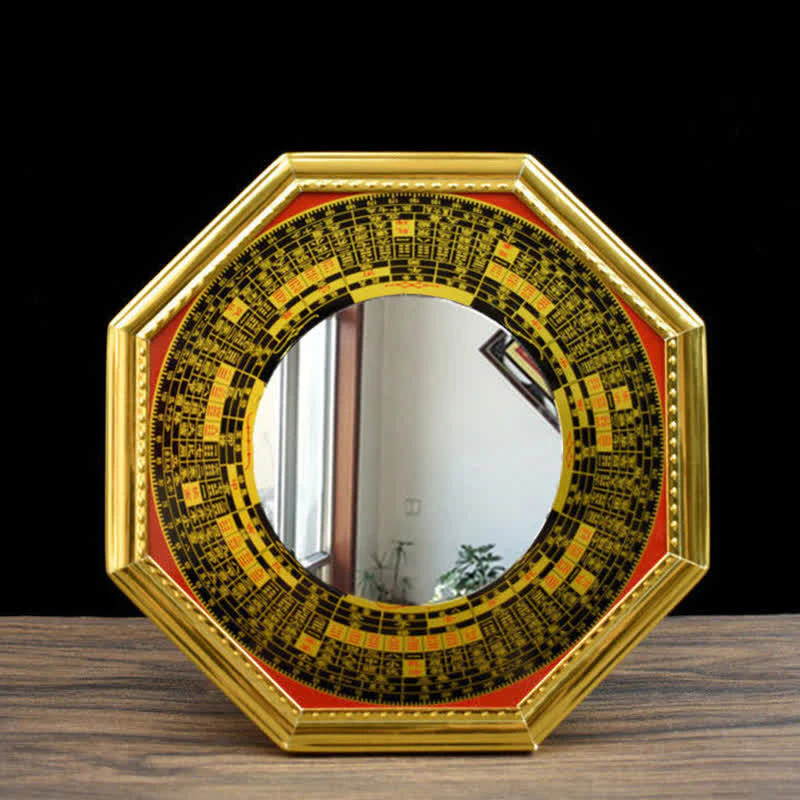 Buddha Stones Feng Shui Bagua Map Five-Emperor Coins Gourd Balance Living Room Energy Map Mirror