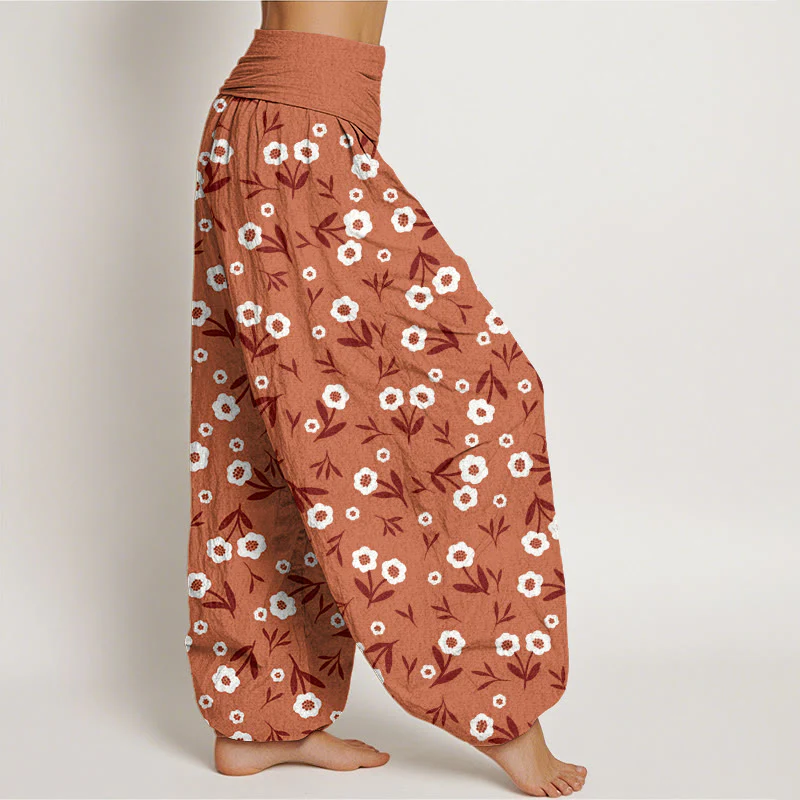 Buddha Stones Casual Simple Flowers Leaves Pattern Women's Elastic Waist Harem Pants