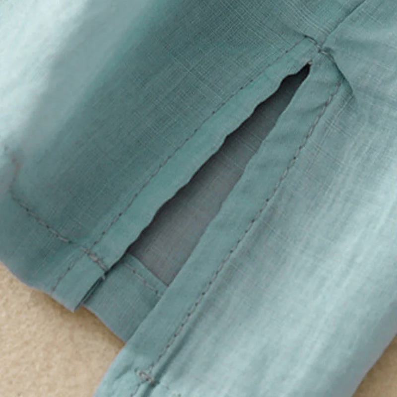 Buddha Stones Casual Women's Embroidered Flower V-neck Design Loose Half Sleeve Cotton Linen Shirt