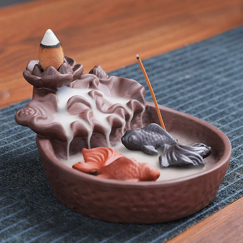 Buddha Stones Koi Fish Ox Purple Clay Ceramic Incense Stick Holder Healing Incense Burner Decoration