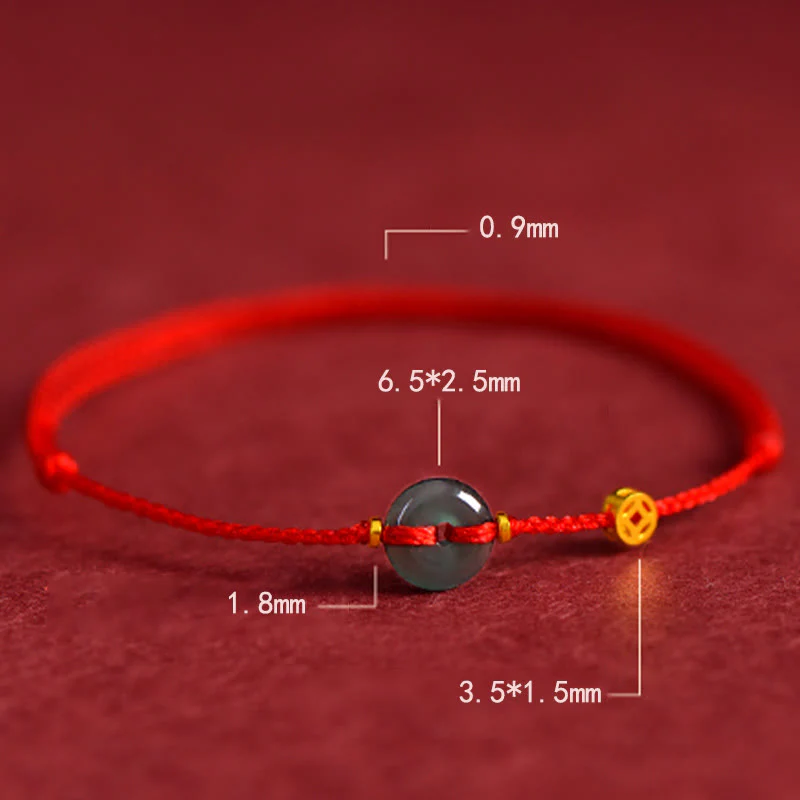 Buddha Stones Peace Buckle Copper Coins Jade Red String Connection Bracelet Anklet