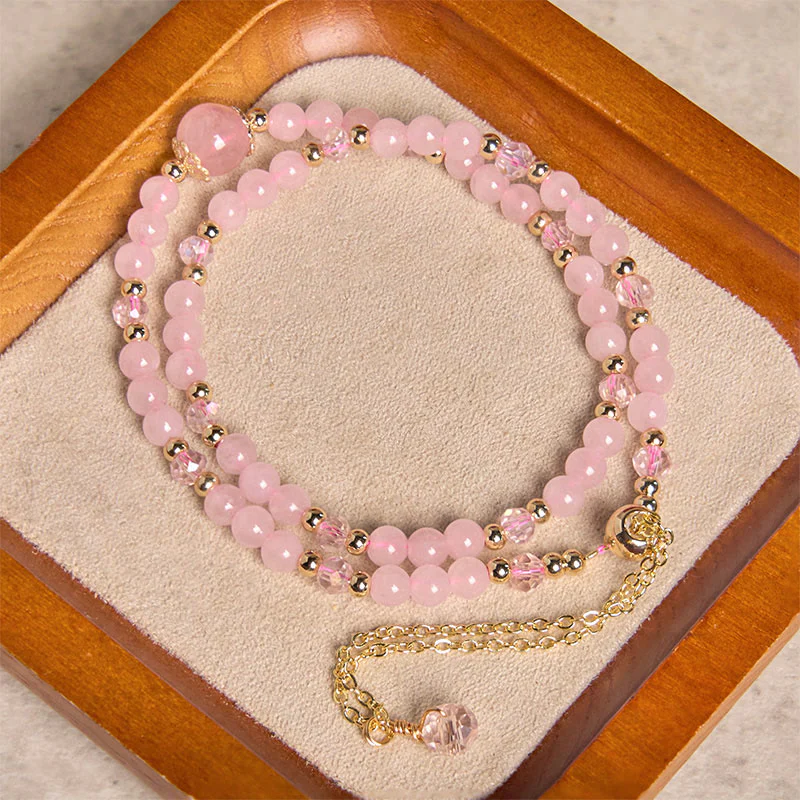 Buddha Stones Natural Citrine Pink Crystal Beads Pleasure Creativity Double Layer Bracelet
