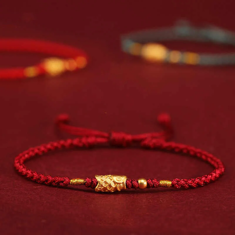 Buddha Stones 999 Gold Luck Protection Koi Fish Handmade Braided String Bracelet