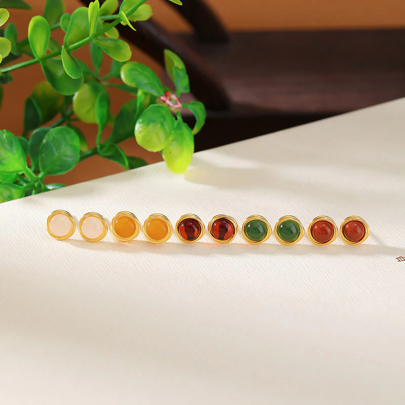 Buddha Stones 925 Sterling Silver Hetian Jade Agate Amber Luck Earrings