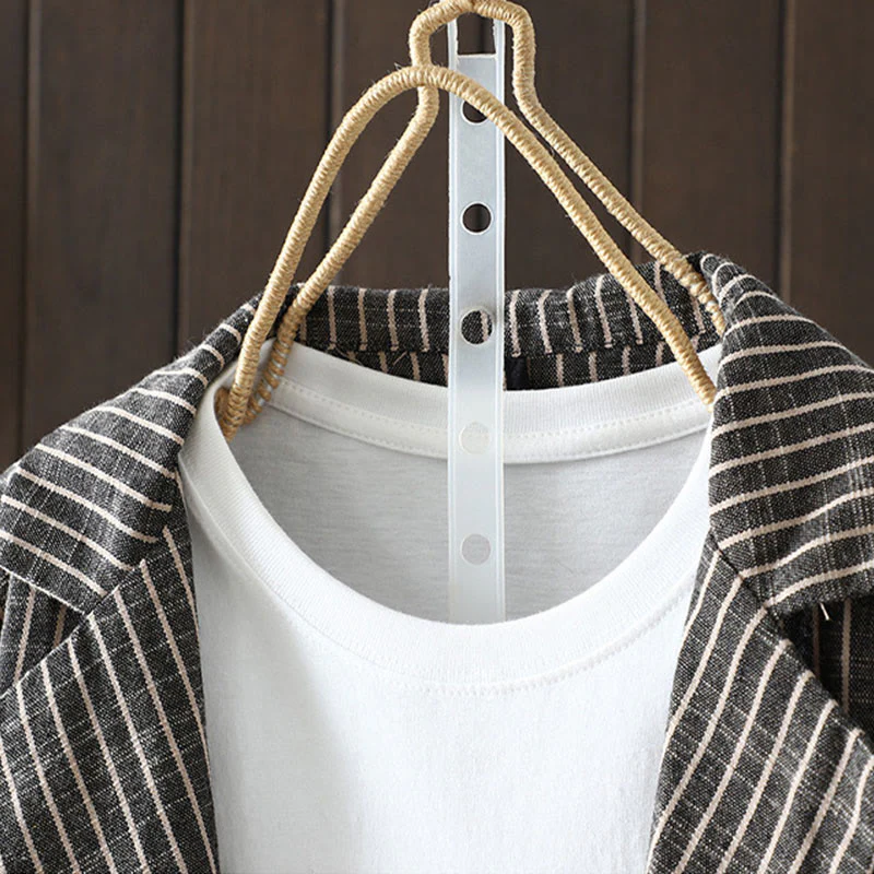 Buddha Stones Splicing Stripes Women's Cotton Linen Jacket With Pockets