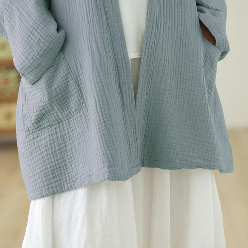 Buddha Stones Plain Long Sleeve Zen Meditation Cotton Linen Jacket With Pockets