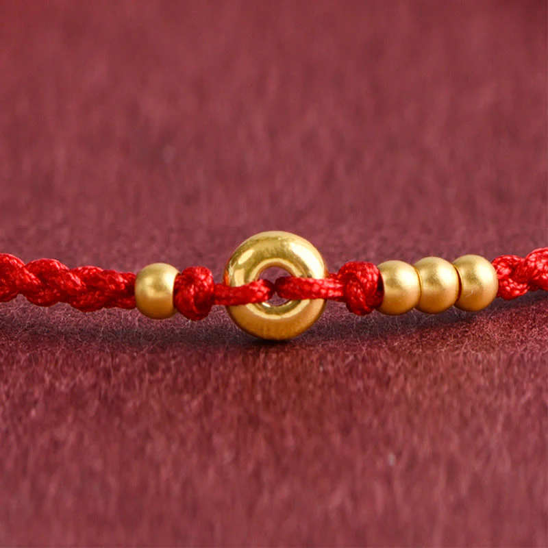 Buddha Stones 999 Gold Small Peace Buckle Design Handmade Luck Braided Rope Bracelet Anklet