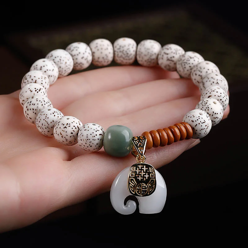 Buddha Stones Hand PolishedStar Moon Bodhi Seed Elephant Pattern Inner Peace Bracelet