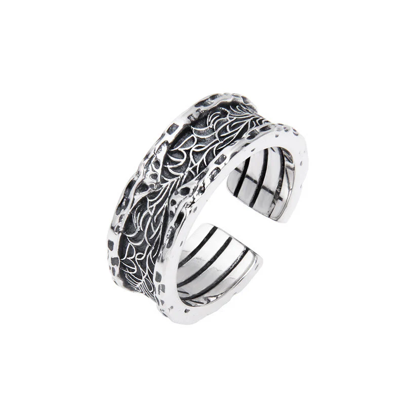 Buddha Stones 925 Sterling Silver Retro Tang Dynasty Flower Design Luck Adjustable Ring