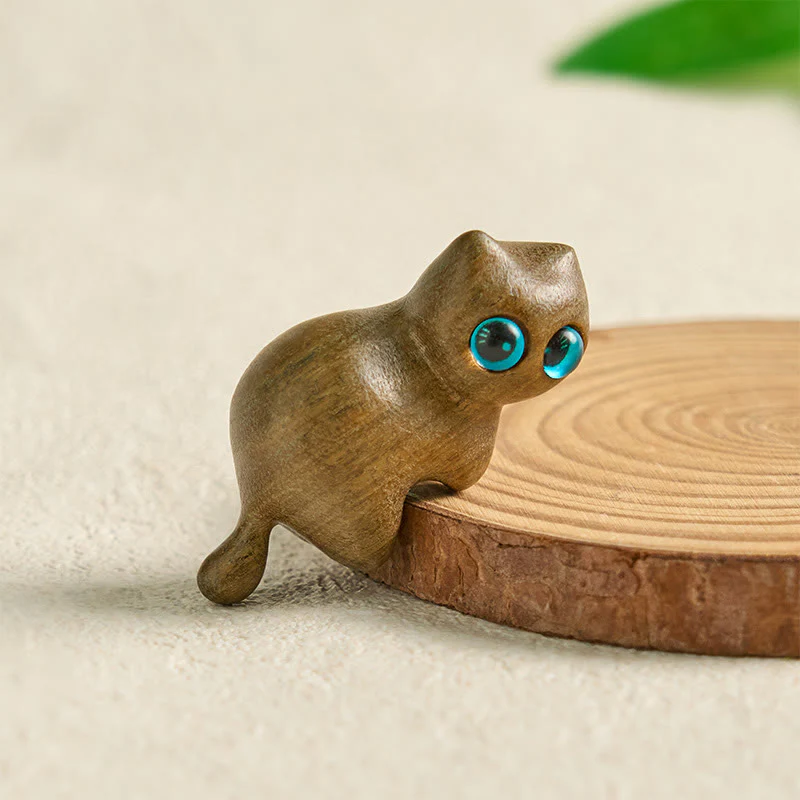 Buddha Stones Mini Cute Stretching Cat Carved Soothing Desk Decoration