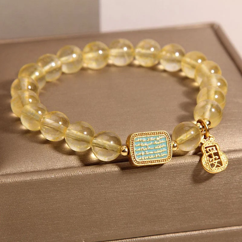 Buddha Stones Natural Citrine Five Scriptures Generosity Bracelet