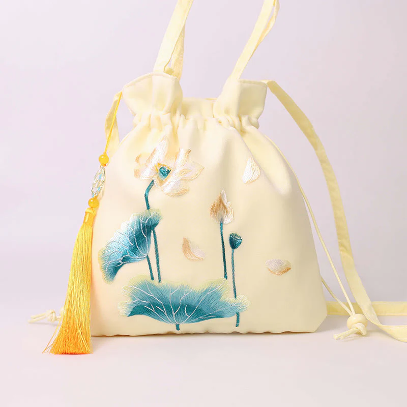 Buddha Stones Lotus Peony Epiphyllum Phoenix Suzhou Embroidery Cotton Linen Tote Crossbody Bag Shoulder Bag Handbag