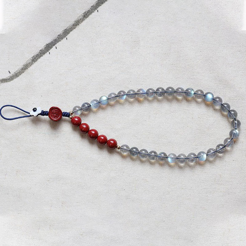 Buddha Stones Natural Moonstone Cinnabar Calm Positive Phone Decoration