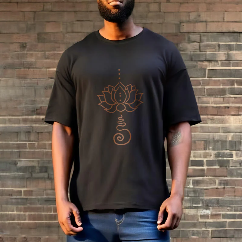 Buddha Stones Casual Lotus Design Cotton Tee T-shirt