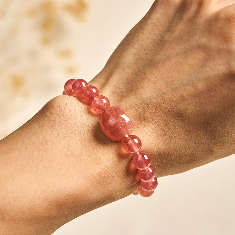 Buddha Stones Natural Strawberry Quartz Cat Healing Positive Bracelet