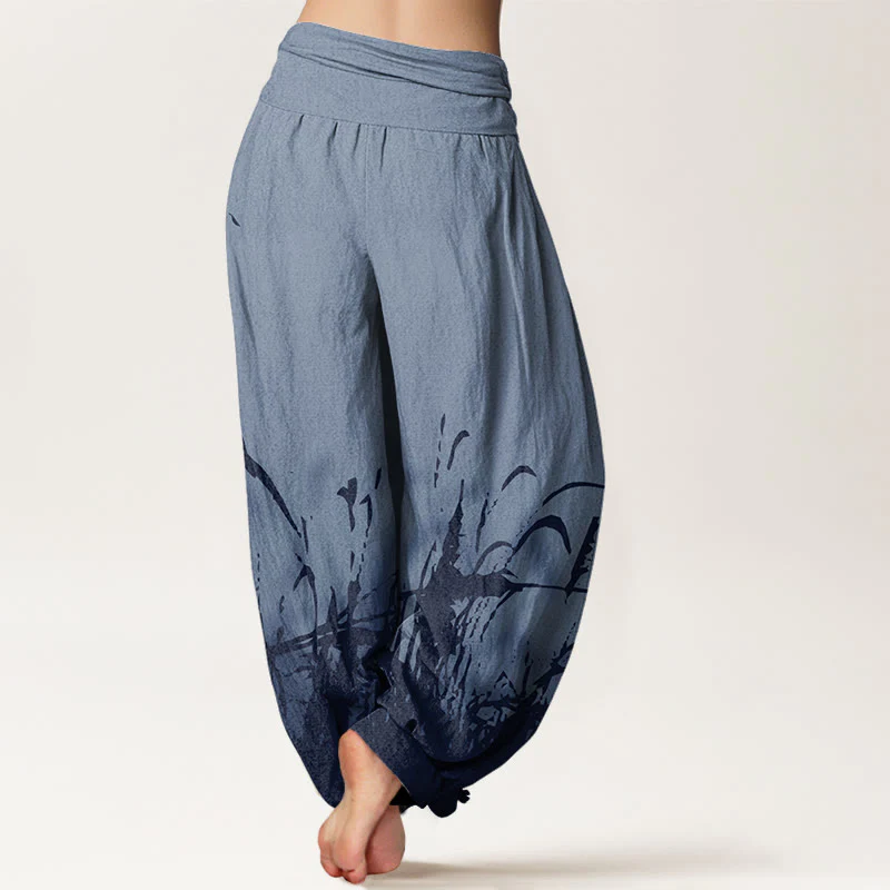 Buddha Stones Wild Grass Pattern Women's Elastic Waist Harem Pants