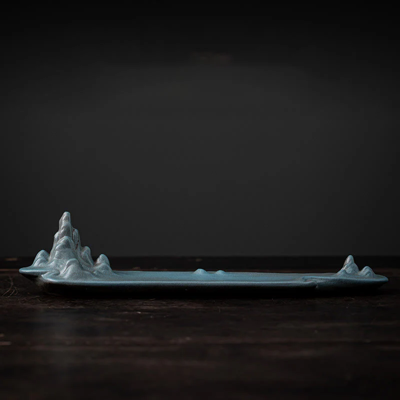 Buddha Stones Mountains Boat Design Spiritual Healing Ceramic Stick Incense Burner Decoration