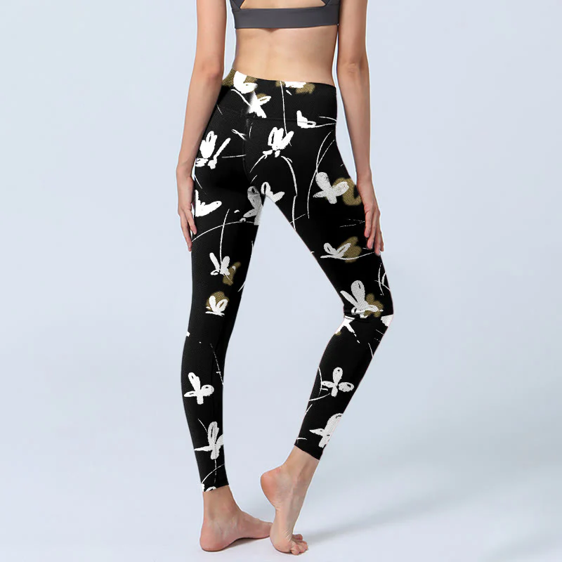 Buddha Stones White Butterflies Print Gym Leggings Women's Yoga Pants