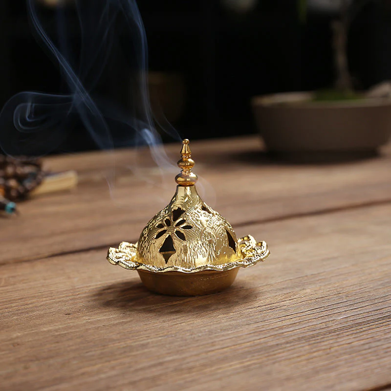 Buddha Stones Gold Gourd Star Feather Spiritual Meditation Mini Alloy Metal Incense Burner