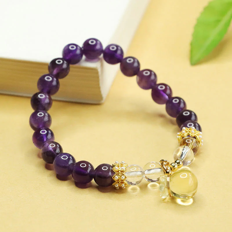 Buddha Stones Natural Amethyst Citrine Money Bag Balance Bracelet