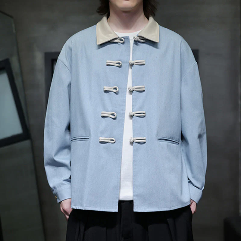 Buddha Stones Men's Frog-Button Cotton Long Sleeve Shirt With Pockets