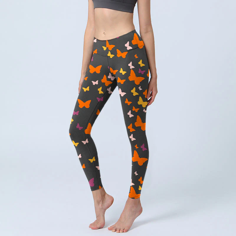 Buddha Stones Colorful Butterfly Print Gym Leggings Women's Yoga Pants