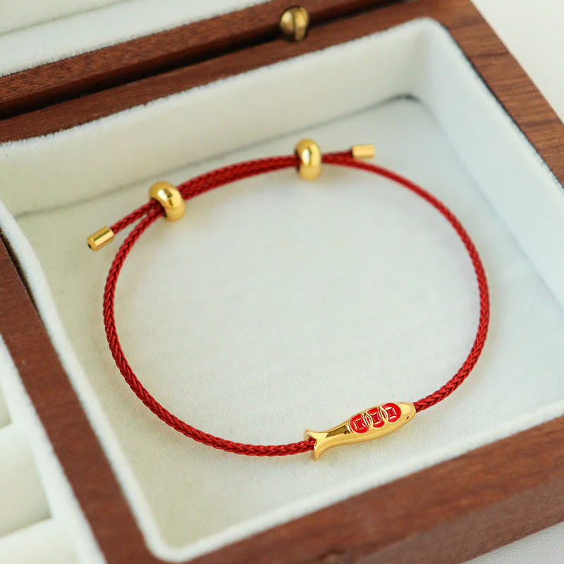 Buddha Stones Brass Koi Fish Red String Wealth Bracelet