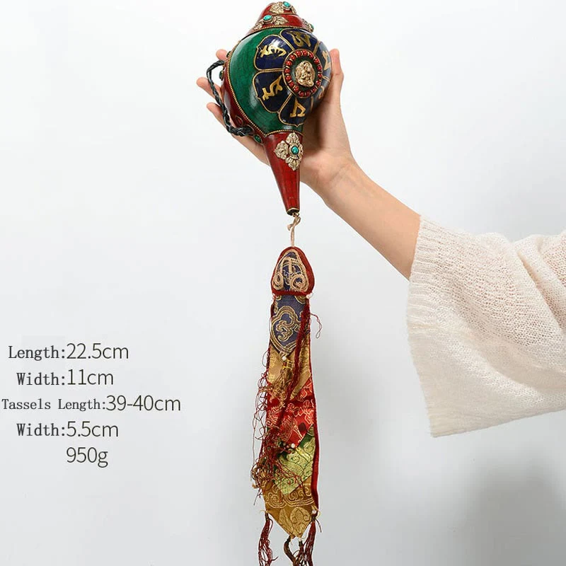 Buddha Stones Tibetan Handmade Shankha Om Mani Padme Hum Buddha Avalokitesvara Turquoise Conch Shell Positive Decoration