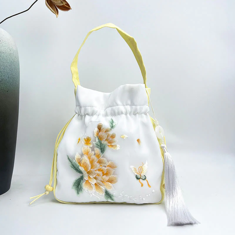 Buddha Stones Suzhou Embroidery Rabbit Lotus Epiphyllum Peony Magnolia Silk Tote Crossbody Bag Shoulder Bag Handbag