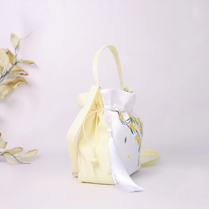 Buddha Stones Embroidered Osmanthus Peony Grape Cat Cotton Linen Tote Crossbody Bag Shoulder Bag Handbag