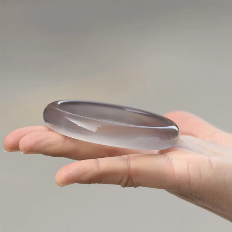 Buddha Stones Natural Gray Chalcedony Harmony Bangle Bracelet