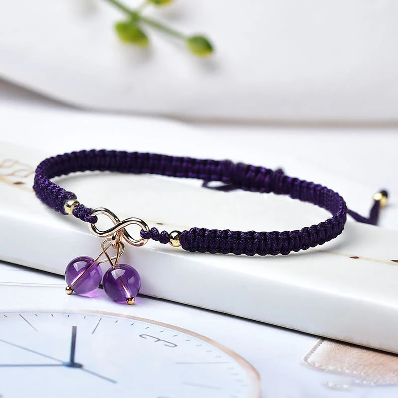 Buddha Stones Natural Strawberry Quartz Amethyst Green Phantom Bead Positive Bracelet