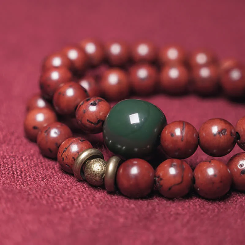 Buddha Stones Bodhi Seed Cyan Jade Copper Peace Luck Bracelet