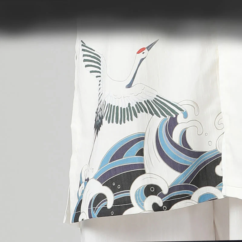 Buddha Stones White Crane Sea Cotton Linen Meditation Prayer Spiritual Zen Tai Chi Qigong Practice Clothing Set