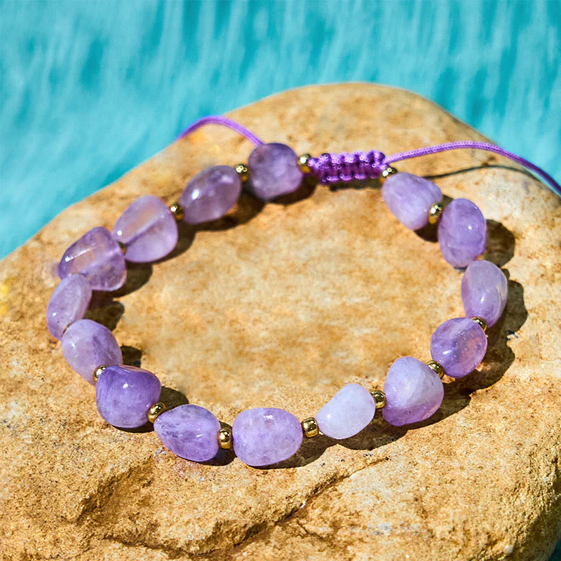 Buddha Stones Irregular Shape Amethyst Braid String Balance Bracelet