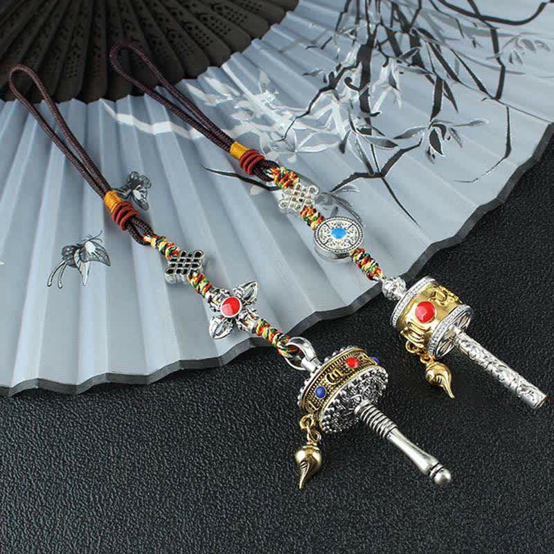 Buddha Stones Tibet Om Mani Padme Hum Prayer Wheel Peace Rotatable Bag Car Hanging Decoration