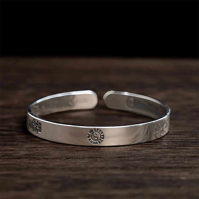 Buddha Stones Bagua mantra Symbol Copper Plated Silver Wealth Bracelet Bangle