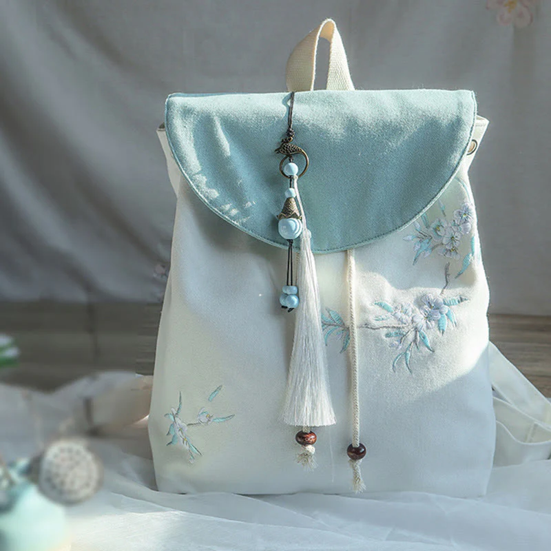 Buddha Stones Handmade Embroidered Large Capacity Canvas Backpack