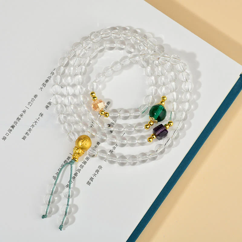 Buddha Stones 108 Mala Beads White Crystal Clarity Bracelet