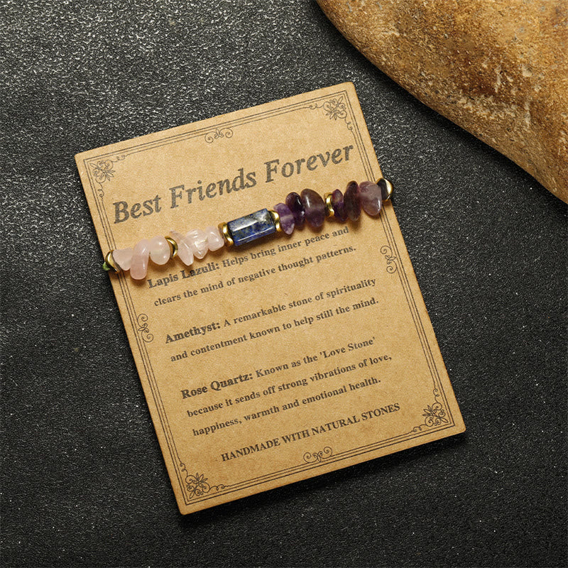 Buddha Stones Best Friends Forever Amethyst Rose Quartz Lazurite Spiritual Bracelet