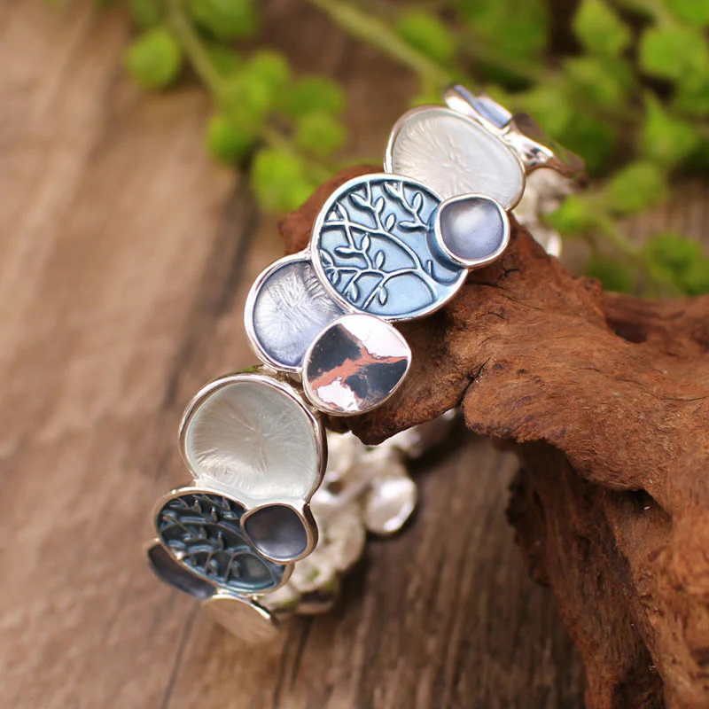 Buddha Stones The Tree Of Life Round Pattern Unity Alloy Elastic Bracelet Bangle