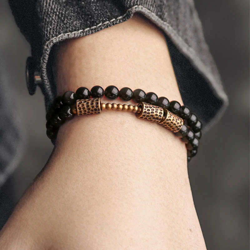 Buddha Stones Rainbow Obsidian Copper Love Double Wrap Bracelet