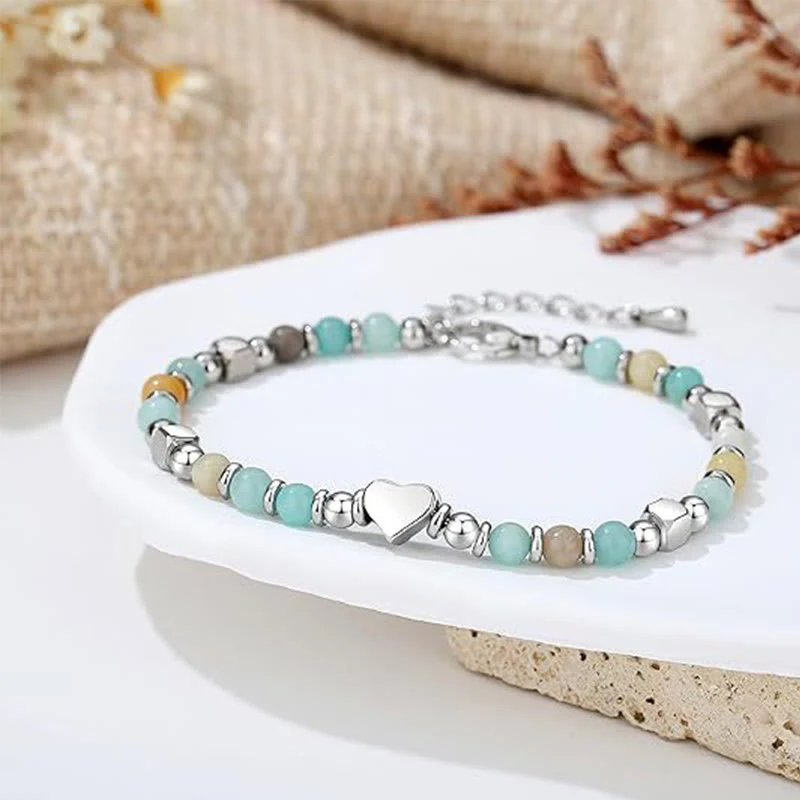 Buddha Stones Natural Stone Amazonite Amethyst Lazurite Rose Quartz Heart Positive Balance Bracelet