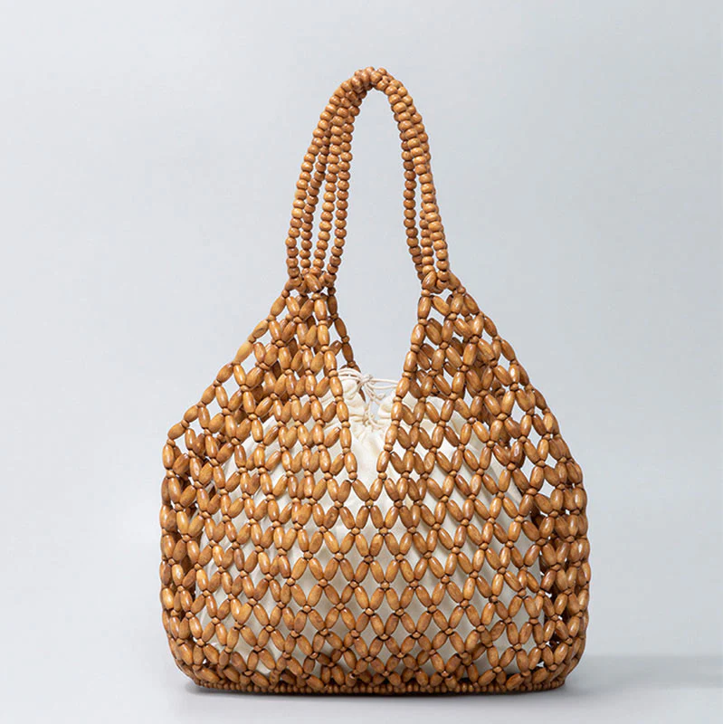 Buddha Stones Hand-woven Wooden Beads Shoulder Bag Handbags